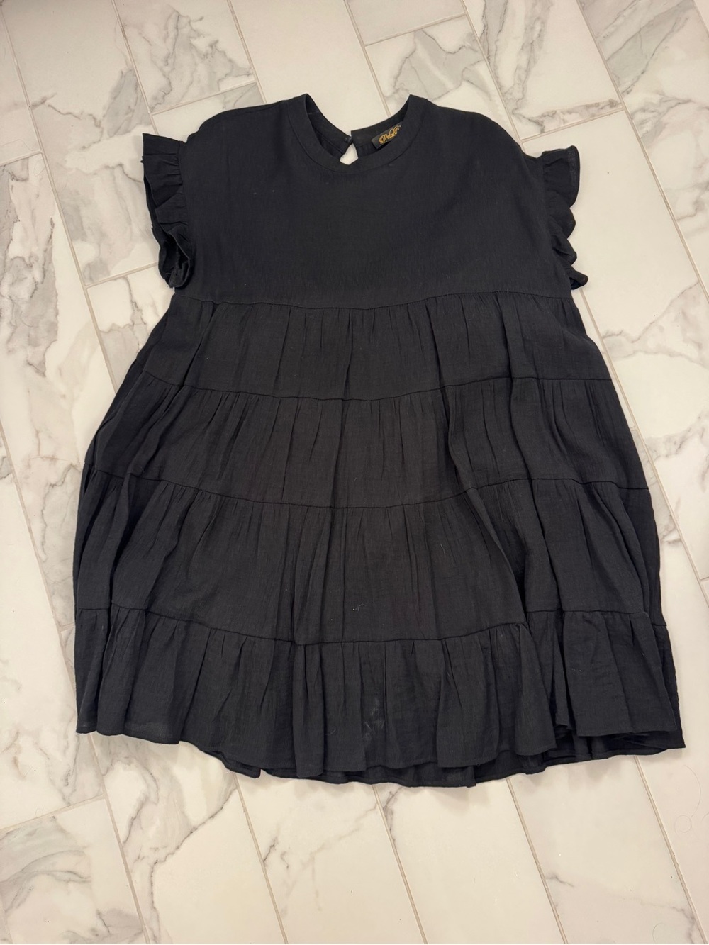 Black Ruffle Sleeve Tiered Dress